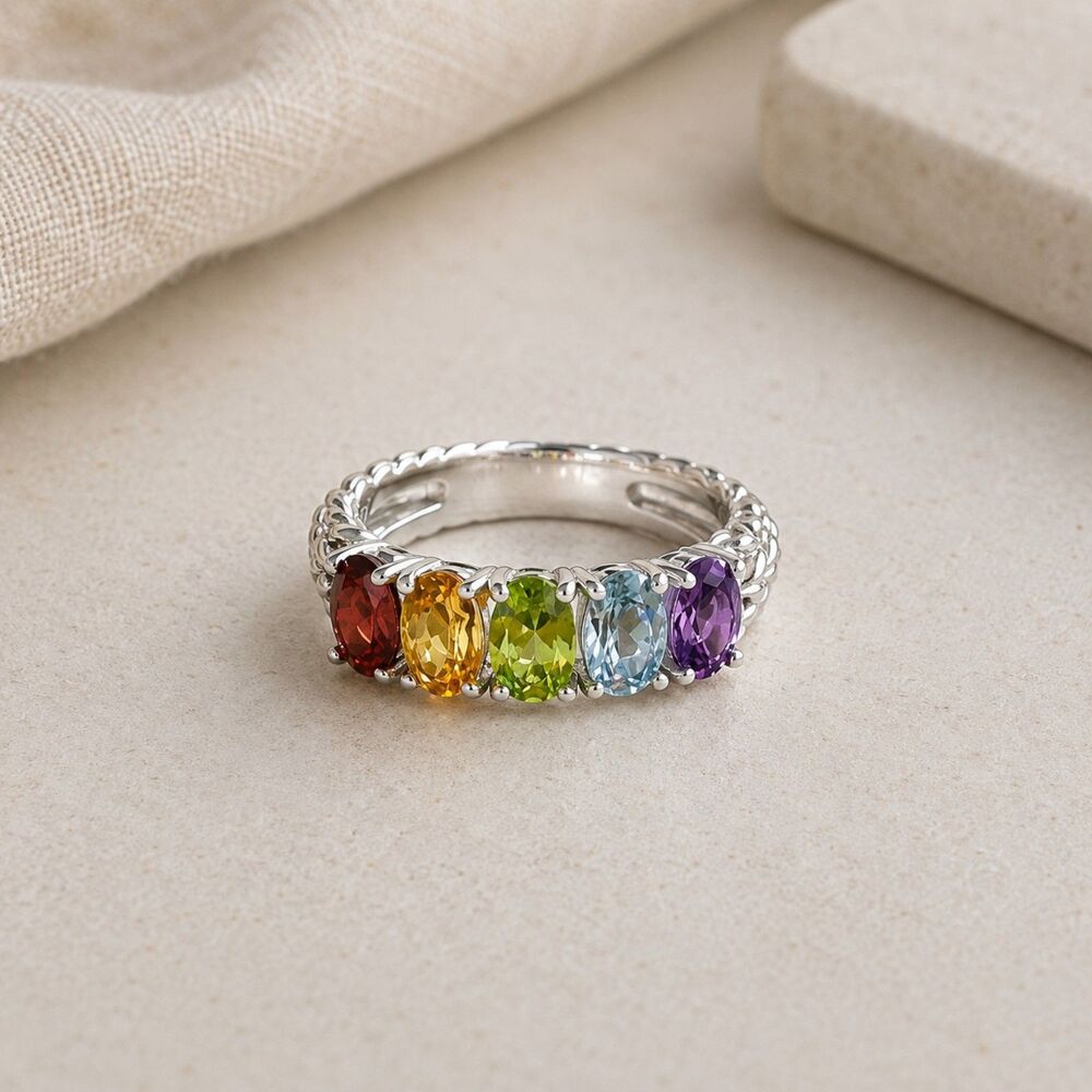 JOHN HARDY JAI Sterling Silver Rainbow Gemstone Ring (size 9) NEW
